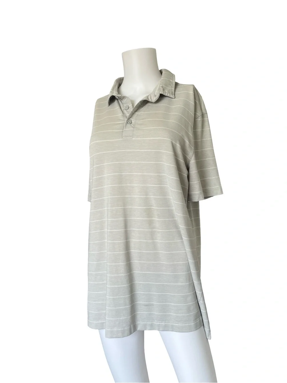 Lululemon Gray Striped Polo Neutral Golf Athletic Athleisure Short Sleeve Mens